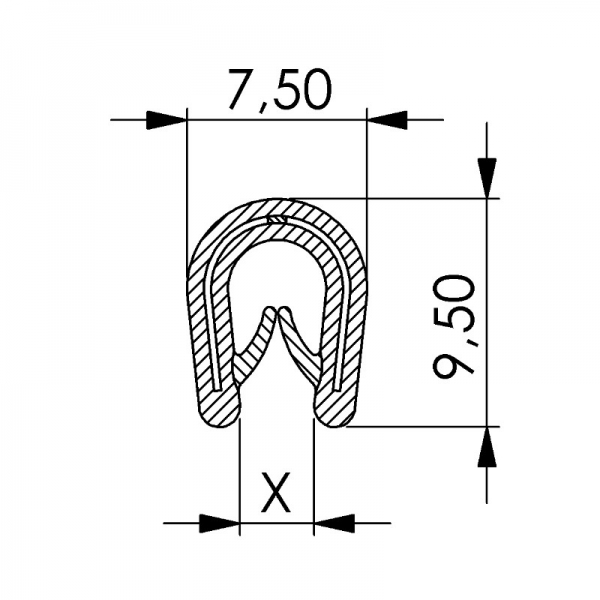 PVC-Kantenschutzprofil, Klemmbereich 1,0-2,5 mm, silbergrau