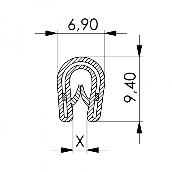 PVC-Kantenschutzprofil, Klemmbereich 1,0-2,0 mm, schwarz